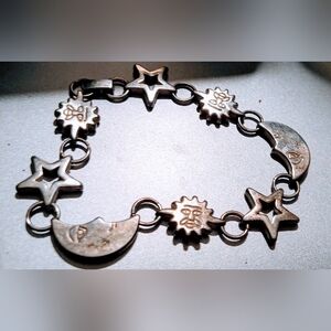 Sterling Silver 925 Moon,Sun,Star Chain Link Charm Bracelet